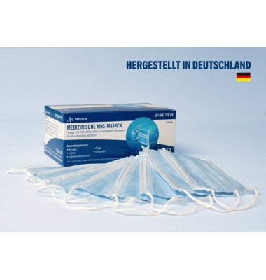 Medizinische MNS-Maske, weiß/blau EN EN14683:2019+AC:2019, Typ IIR