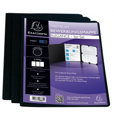 Bewerbungsmappen 3-tlg. Set, 400g Karton, schwarz, m. Prägung