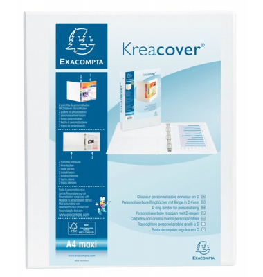 Präsentationsringbuch Kreacover 51941E, A4+ 4 Ringe 20mm Ring-Ø Karton, PP-kaschiert, 2 Außentaschen, 2 Innentaschen, weiß