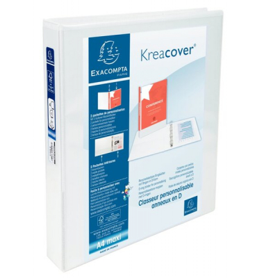 Präsentationsringbuch Kreacover 54946E, A4+ 2 Ringe 25mm Ring-Ø Karton, PP-kaschiert, 2 Außentaschen, 2 Innentaschen, weiß