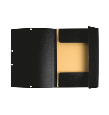 Eckspannmappe 55301E, A4 schwarz Karton 335g, f&uuml;r ca. 250 Blatt, mit 3 Einschlagklappen