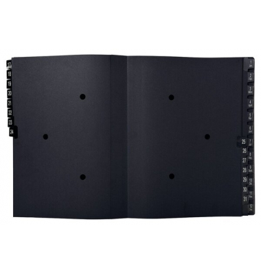 Pultordner 44 Fächer schwarz für A4, Numerisch 1-31 u. Jan-Dez