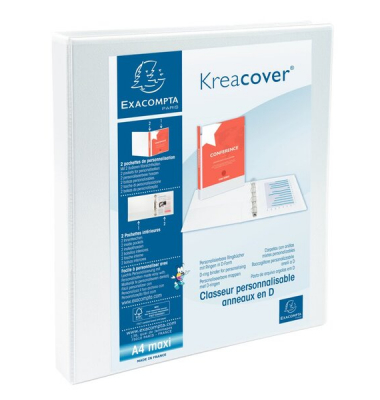 Pr&auml;sentationsringbuch Kreacover 51940E, A4+ 4 Ringe 16mm Ring-&Oslash; Karton, PP-kaschiert, 2 Au&szlig;entaschen, 2 Innentaschen, wei&szlig;