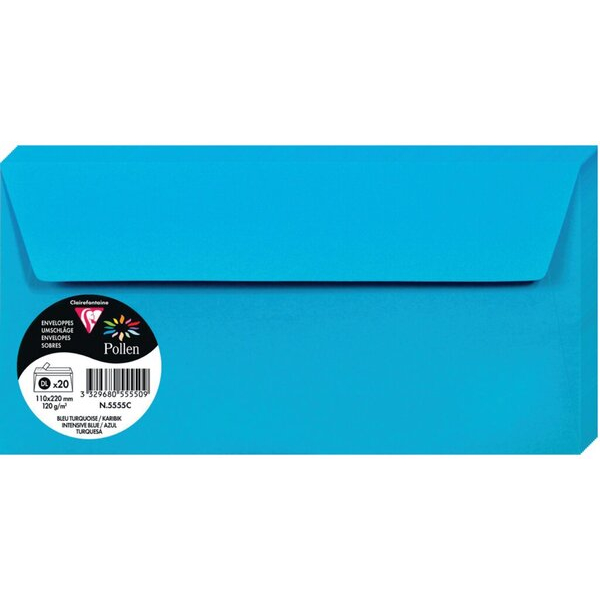 3329680555509 - Designbriefumschläge Din Lang Pollen ohne Fenster haftklebend 120g karibikblau 3329680555509 20 Stück