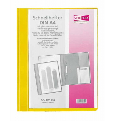 Schnellhefter VELOFORM 4741010, A4+, gelb, Kunststoff, 80g, Vorderdeckel transparent