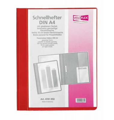 Schnellhefter VELOFORM 4741021, A4+, rot, Kunststoff, 80g, Vorderdeckel transparent