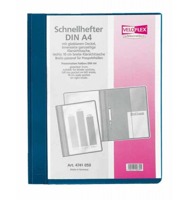 Schnellhefter VELOFORM 4741050, A4+, blau, Kunststoff, 80g, Vorderdeckel transparent