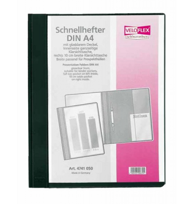 Schnellhefter VELOFORM 4741080, A4+, schwarz, Kunststoff, 80g, Vorderdeckel transparent