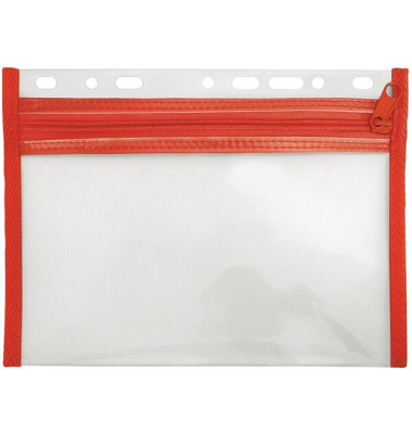 Dokumententasche VELOBAG 4350020, Din A5 quer, transparent rot, Polypropylen (PP), Rei&szlig;verschluss