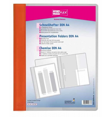 Schnellhefter VELOFORM 4741030, A4+, orange, Kunststoff, Vorderdeckel transparent