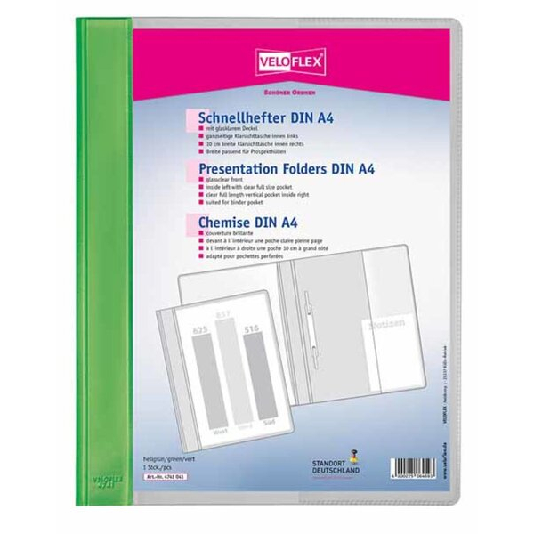 4000225064609 - Schnellhefter VELOFORM 4741041 A4+ hellgrün Kunststoff Vorderdeckel transparent 4000225064609 10 Stück