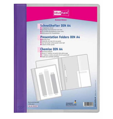 Schnellhefter VELOFORM 4741071, A4+, lila, Kunststoff, 80g, Vorderdeckel transparent
