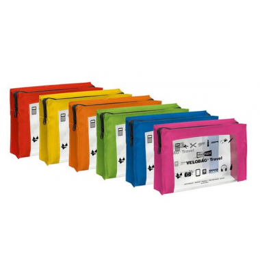 Dokumententasche VELOBAG Travel 2705300, A5, farbig sortiert, PVC-Folie + Textil, Rei&szlig;verschluss