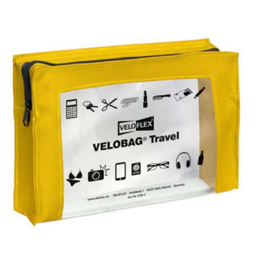 Dokumententasche VELOBAG Travel 2705310, A5 quer, gelb, PVC-Folie / Textil-Nylonumn&auml;hung, Rei&szlig;verschluss