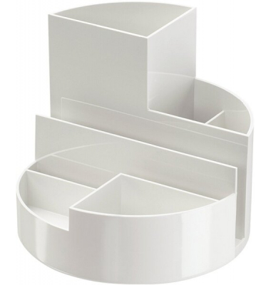 Rundbox weiß 6 Fächer m. Brief- und Zettelfach Ø 14cm, Höhe 12,5cm