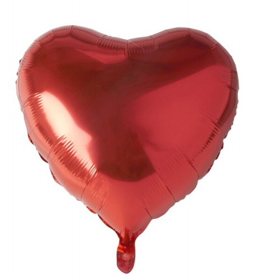 Folienlufballon, Ø 45cm, "Heart", rot, mit selbstschließendem Ventil
