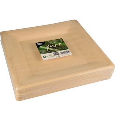 Teller pure eckig, natur, 26x26 cm aus Zuckerrohr