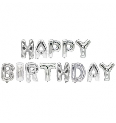 Folienlufballons, "Happy Birthday", silber, mit selbstschließendem Ventil