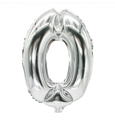 Folienlufballon, 35 x 20cm, "0", silber, mit selbstschließendem Ventil
