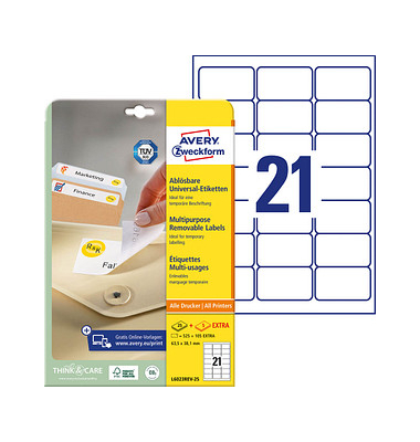 Etiketten L6023REV-25, weiß 63,5x38,1mm, rechteckig, 
