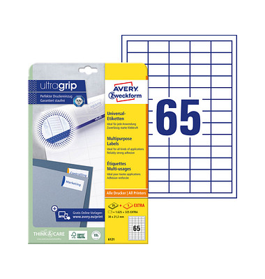 Etiketten ultragrip 6121, weiß 38x21,2mm, rechteckig, 
