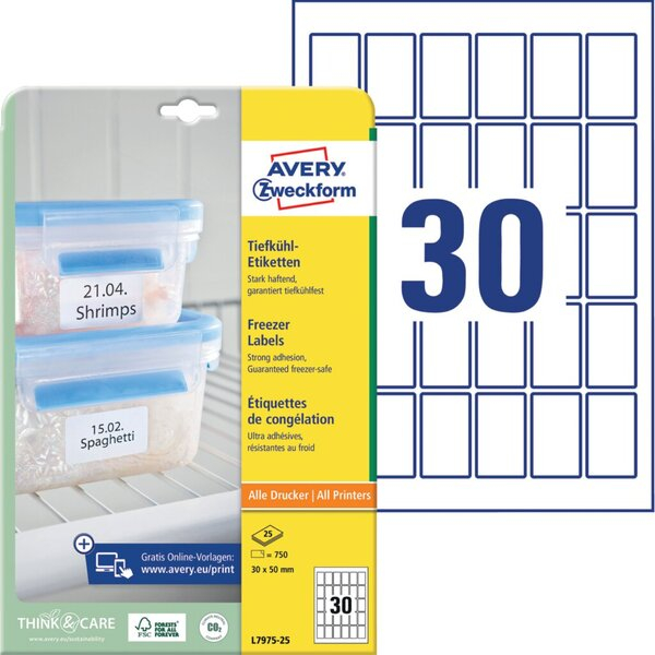 4004182074794 - Tiefkühl-Etiketten permanent weiß 30 x 50 mm für ILFL 4004182074794 AVERY Zweckform