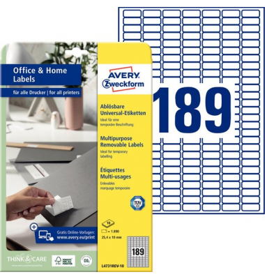 Universal-Etiketten ablösbar, weiß 25,4 x 10 mm, für I/L/FL