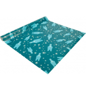 Geschenkpapier Polar bear with candle GP119, Eisbär mit Kerze/Sterne, 50cm x 5m, petrol/weiß