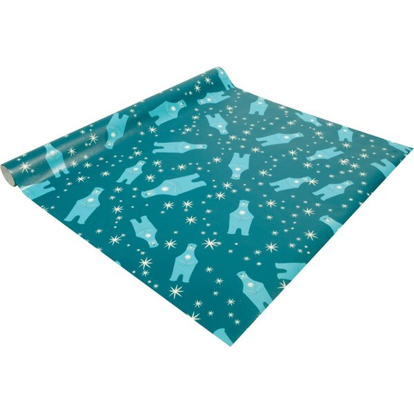 4004360795022 - Geschenkpapier Polar bear with candle GP119 Eisbär mit Kerze Sterne 50cm x 5m petrol weiß 4004360795022 5 Meter