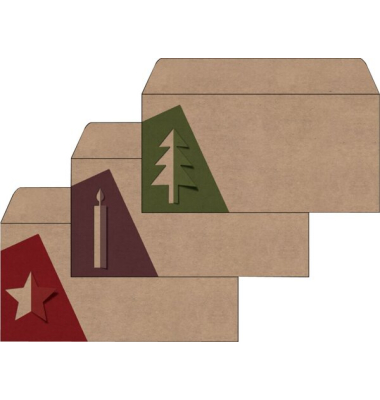Weihnachtsumschl&auml;ge Baum / Kerze / Stern Cut-out style DU258, Din Lang, 100g