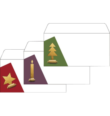Weihnachtsumschl&auml;ge Baum / Kerze / Stern Cut-out style DU257, Din Lang, 90g