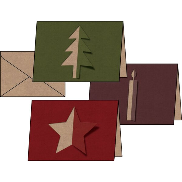 9 Stück Sigel Weihnachts-Karten-Set inkl Umschläge Cut-out style, brauner Kraftkarton, 4004360795206 Sigel