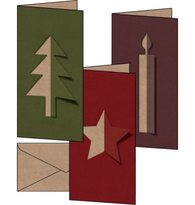 Weihnachts-Karten-Set inkl Umschläge Cut-out style, brauner Kraftkarton,