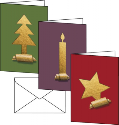 Weihnachts-Karten-Set inkl. Umschläge Cut-out style (gold), Weißkarton