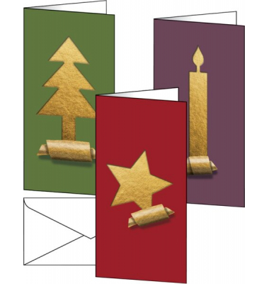 Weihnachts-Karten-Set inkl. Umschläge Cut-out style (gold), Weißkarton