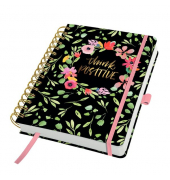 Buchkalender JP200, Jolie Flower Love, Flower Love; schwarz/pink, 1 Tag / 2 Seiten, 16,8x21,5cm (A5), Jahresunabhängig