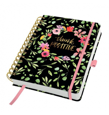 Buchkalender JP200, Jolie Flower Love, Flower Love; schwarz/pink, 1 Tag / 2 Seiten, 16,8x21,5cm (A5), Jahresunabhängig