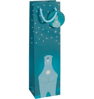 Geschenktasche GT054 Polar bear with candle, Weihnachten, Bottle: Polar bear with candle, arblich passenden Tragekordeln und Ges