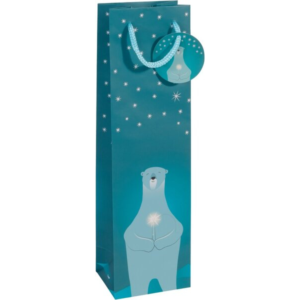 4004360799303 - Geschenktasche GT054 Polar bear with candle Weihnachten Bottle Polar bear with candle arblich passenden Tragekordeln und Ges 5 Stück