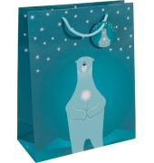 Geschenktasche GT052 Polar bear with candle, Weihnachten, farbig abgestimmte Tragekordel Geschenkeanhänger, Eisbär mit Kerze, 26