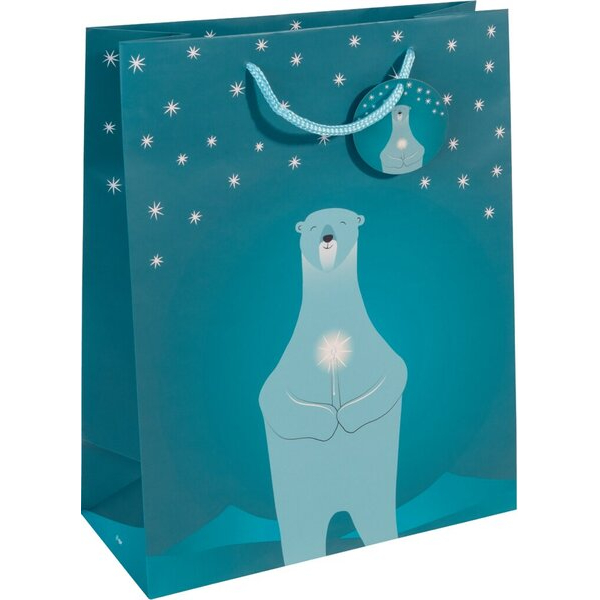 4004360799365 - Geschenktasche GT052 Polar bear with candle Weihnachten farbig abgestimmte Tragekordel Geschenkeanhänger Eisbär mit Kerze 26 5 Stück