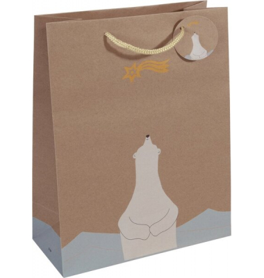 Geschenktasche GT049 Polar bear with shooting star, Weihnachten, farbig abgestimmte Tragekordel Geschenkeanhänger, Eisbär, 260mm