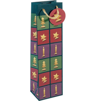 Geschenktasche GT048 Cut-out style, Weihnachten, mit Tragekordel / Geschenkanh&auml;nger, Baum/Kerze/Stern, 10cm x 35cm