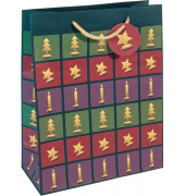 Geschenktasche GT046 Cut-out style, Weihnachten, mit Tragekordel / Geschenkanh&auml;nger, Baum/Kerze/Stern, 26cm x 33cm