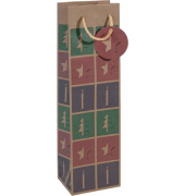 Geschenktasche GT045 Cut-out style, Weihnachten, Bottle, Kunstoffkordel mit Geschenkanhänger,  Cut-out-style, Baum/Kerze/Stern, 