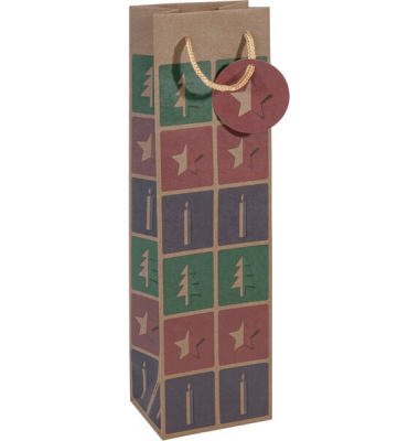 Geschenktasche GT045 Cut-out style, Weihnachten, Bottle, Kunstoffkordel mit Geschenkanhänger,  Cut-out-style, Baum/Kerze/Stern, 