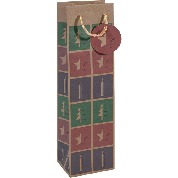 50 Stück Sigel Geschenktasche GT045 Cut-out style, Weihnachten, Bottle, Kunstoffkordel mit Geschenkanhänger,  Cut-out-style, Baum/Kerze/Stern,