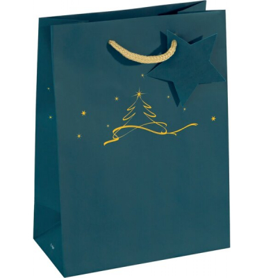 Geschenktasche GT035 Christmas Tree, Weihnachten, Large: Christmas tree petrol, Weihnachtsbaum,Sterne, 170mm x 230mm