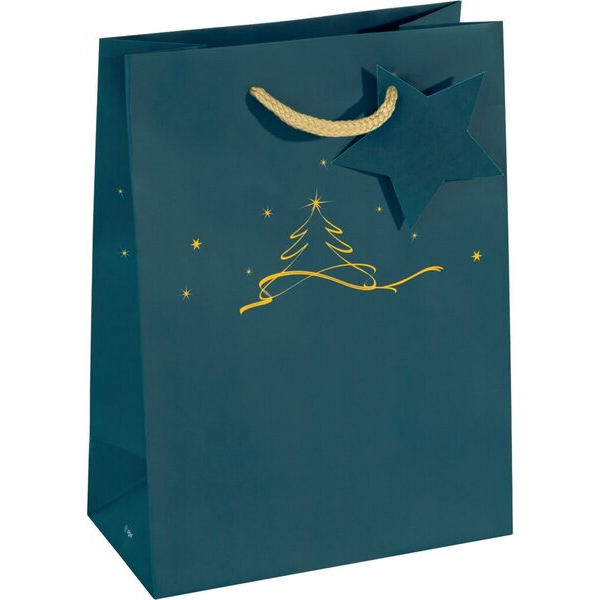 50 Stück Sigel Geschenktasche GT035 Christmas Tree, Weihnachten, Large: Christmas tree petrol, Weihnachtsbaum,Sterne, 170mm x 230mm 40043607998