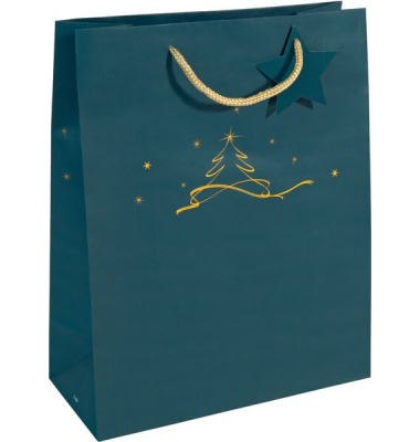 Geschenktasche GT034 Christmas Tree, Weihnachten, Large: Christmas tree petrol,Kunststoffkordel und Geschenkanhänger, Weihnachts